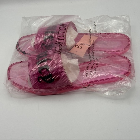 Juicy Couture Slides Women’s 8 Pink Rhinestone Logo Sandals New Without Box - Picture 2 of 6